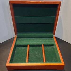 Eureka (Reed & Barton) mahogany jewelry box green velvet adjustable brass plate